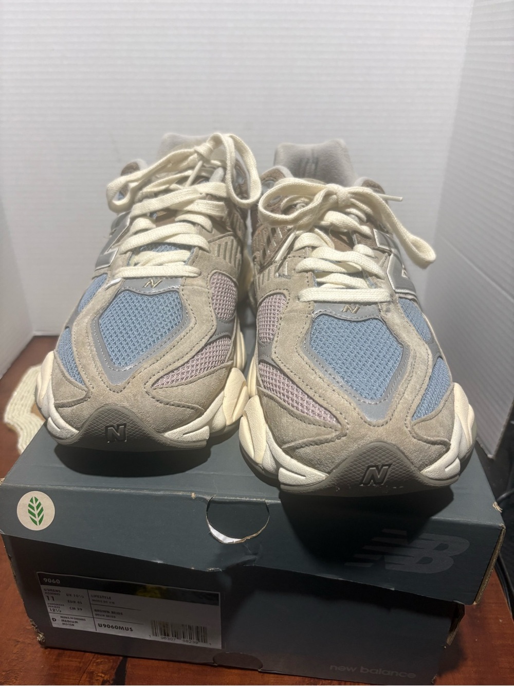 New Balance Beige and Light Blue Mesh Suede Sneakers
